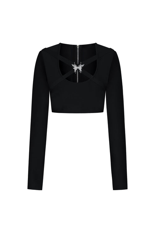 Bella Barnett Susan Long Sleeves Hollow Out Butterfly Bandage Formal Evening Two-piece Set