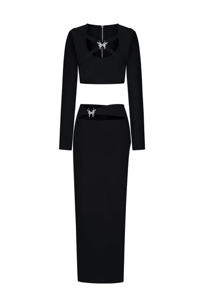 Bella Barnett Susan Long Sleeves Hollow Out Butterfly Bandage Formal Evening Two-piece Set