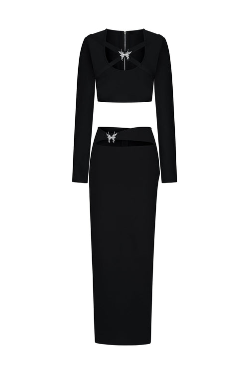 Bella Barnett Susan Long Sleeves Hollow Out Butterfly Bandage Formal Evening Two-piece Set
