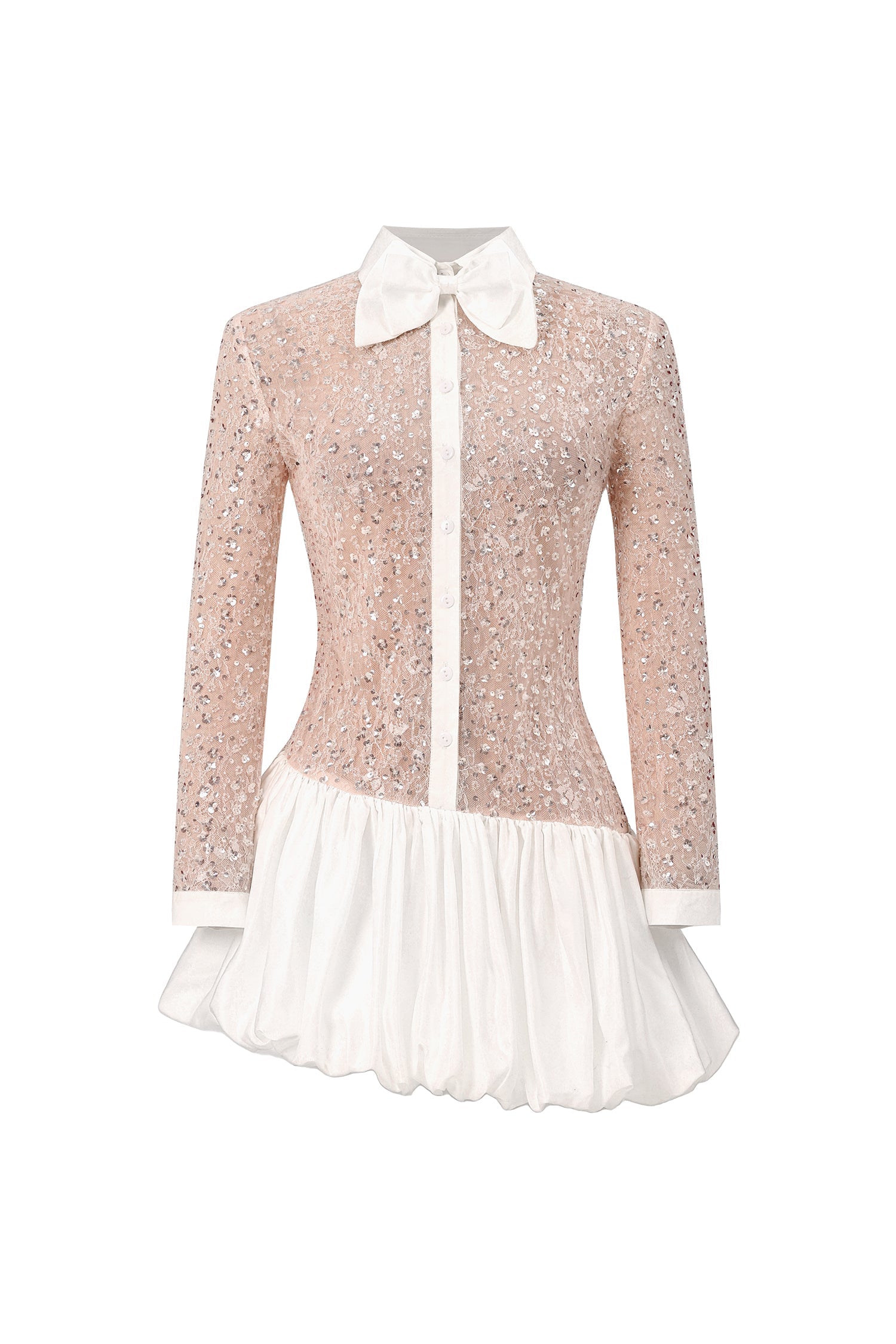 Bella Barnett Theodora Long Sleeveless Embroidery Lace Sequin Puff Cocktail Party Mini Dress