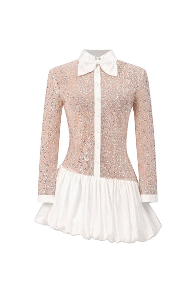 Bella Barnett Theodora Long Sleeveless Embroidery Lace Sequin Puff Cocktail Party Mini Dress