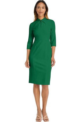 For Garden 3/4 Sleeve Twisted Neck Sheath Knee-Length Dress by Donna Morgan D6290M