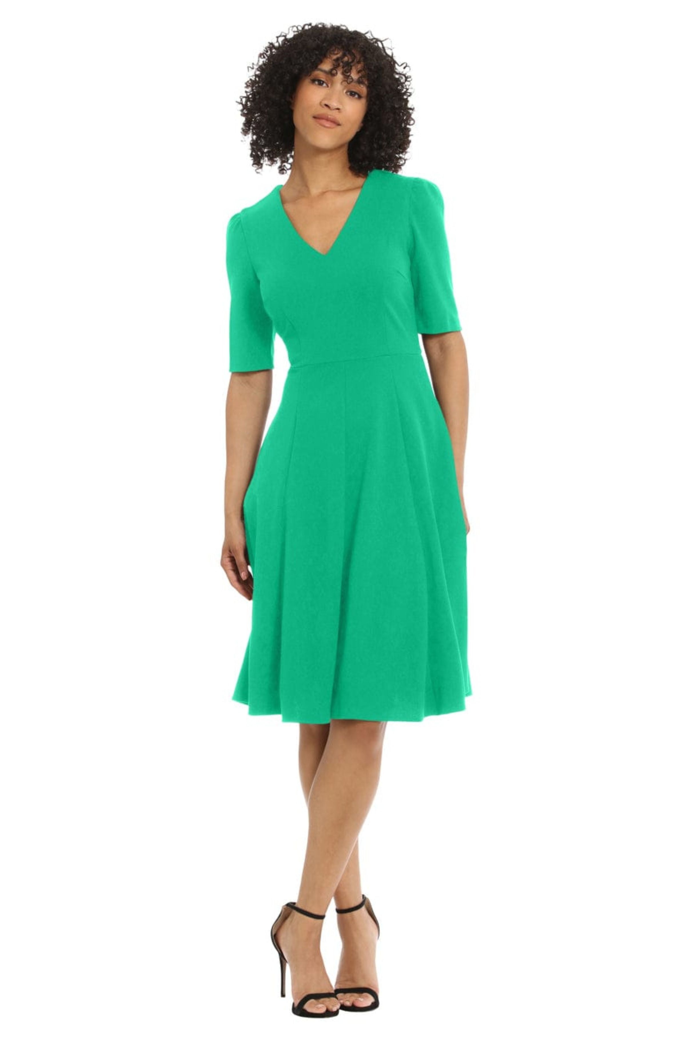Bright Jade V-Neck Short Sleeve A-Line Dress by Donna Morgan D6962M