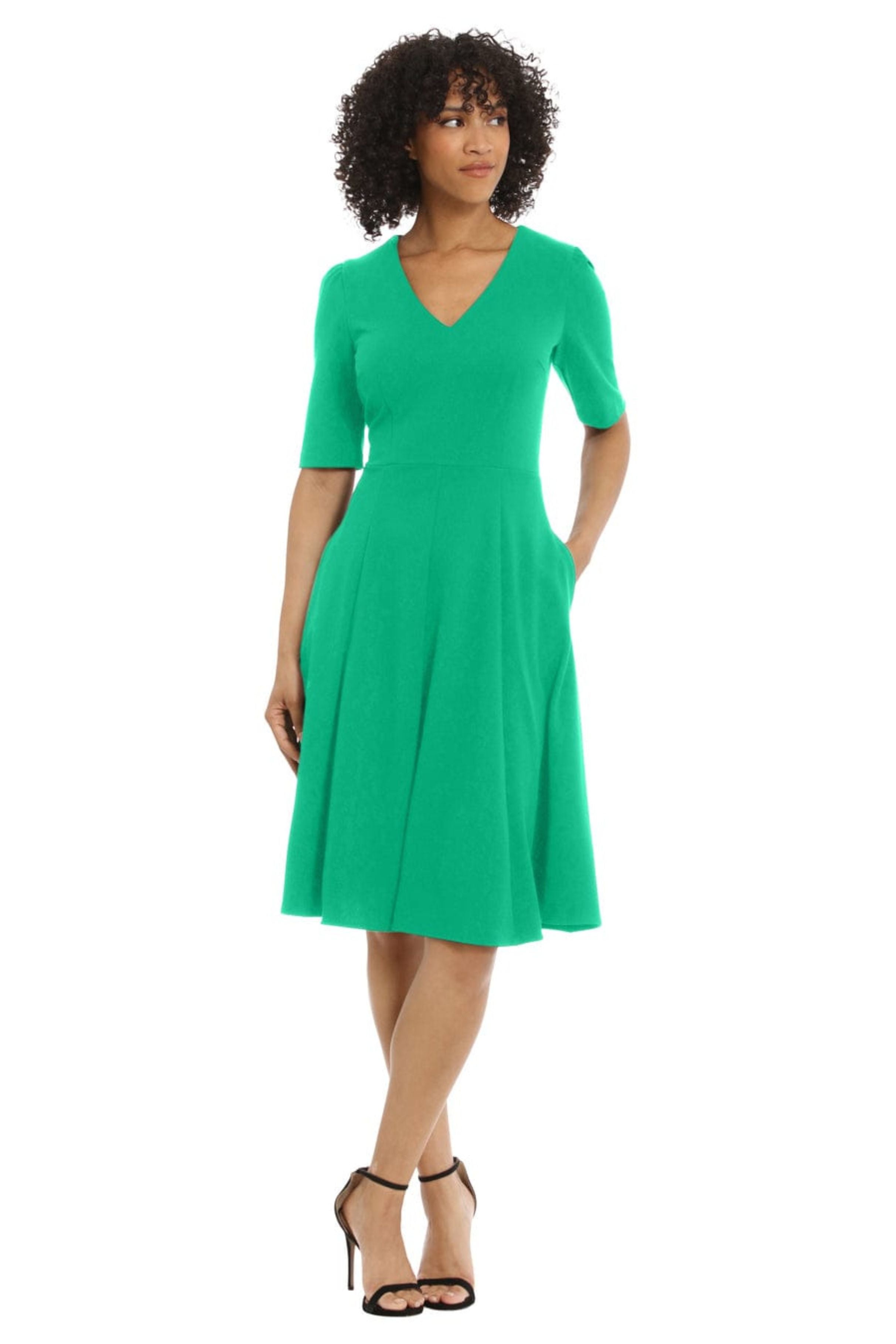 Bright Jade V-Neck Short Sleeve A-Line Dress by Donna Morgan D6962M