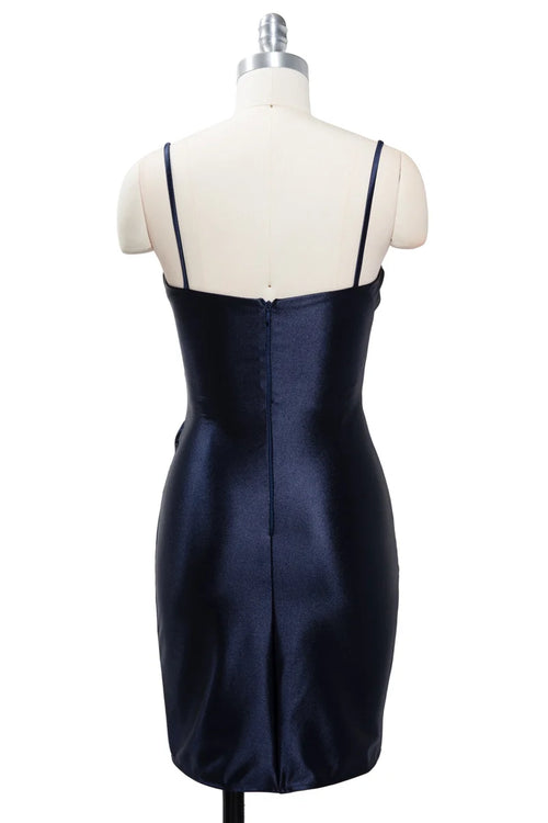 Sleeveless Satin Short Homecoming Dress with Side Ruching & Wrap-Style Short Skirt by Trevi D715