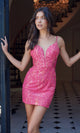 Vestido corto Hoco con estampado de lentejuelas y laterales transparentes D852