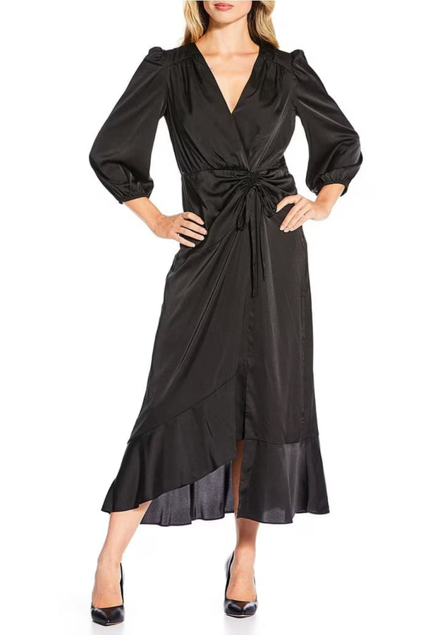 Donna Morgan D9419M Black 3/4 Sleeve A-Line Midi Dress