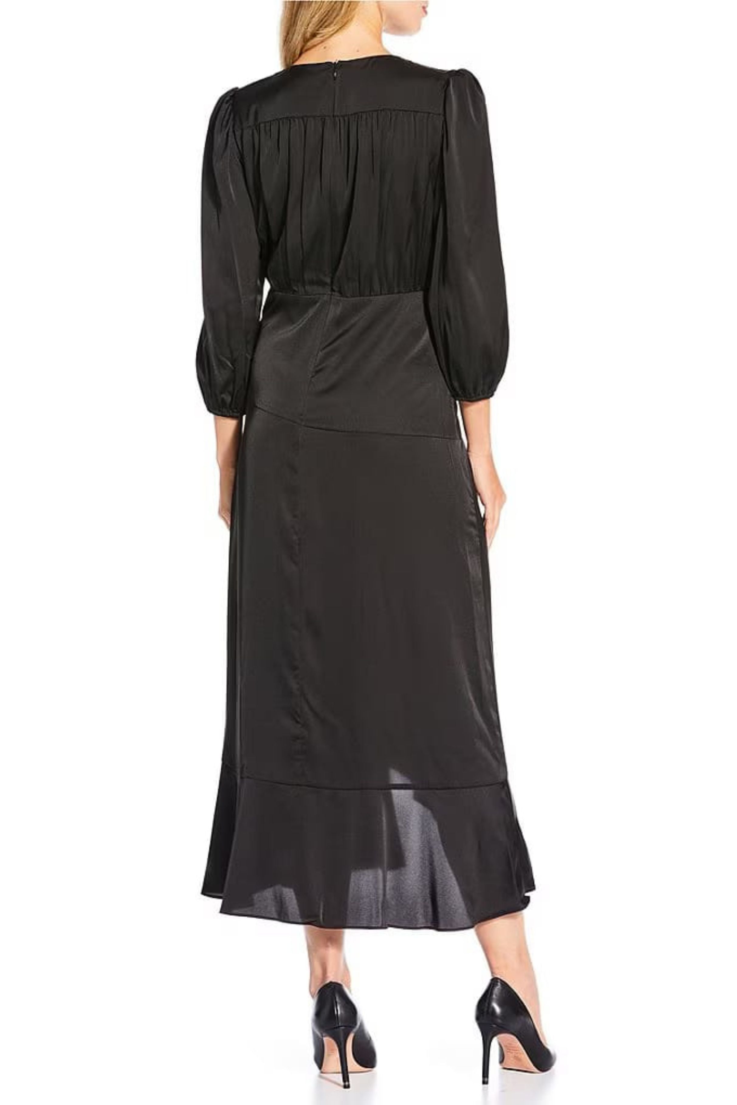 Black 3/4 Sleeve A-Line Midi Dress by Donna Morgan D9419M
