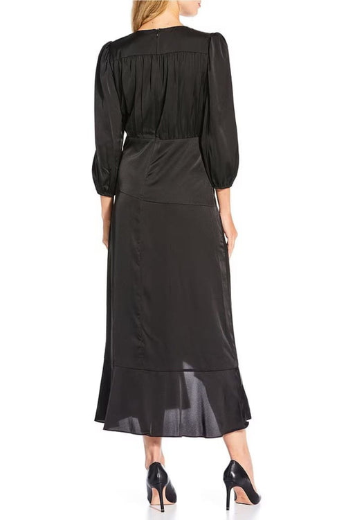 Black 3/4 Sleeve A-Line Midi Dress by Donna Morgan D9419M