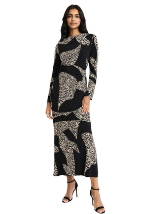 Black Cream Animal Print Long Sheath Dress by Donna Morgan D9479M