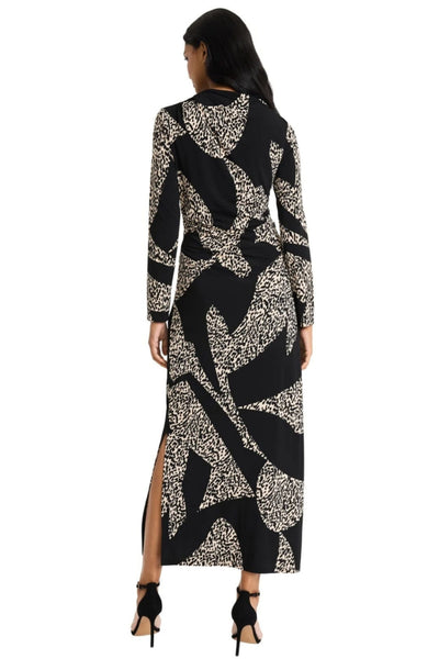 Black Cream Animal Print Long Sheath Dress by Donna Morgan D9479M