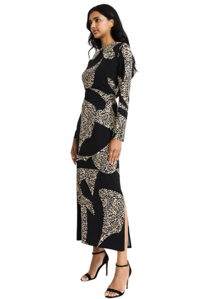Black Cream Animal Print Long Sheath Dress by Donna Morgan D9479M