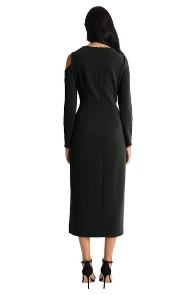 Black Long Sleeve Ribbed Cold Shoulder Midi Dress by Donna Morgan D9500M