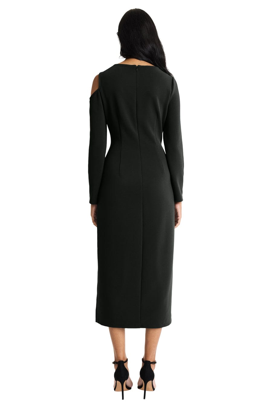 Black Long Sleeve Ribbed Cold Shoulder Midi Dress by Donna Morgan D9500M