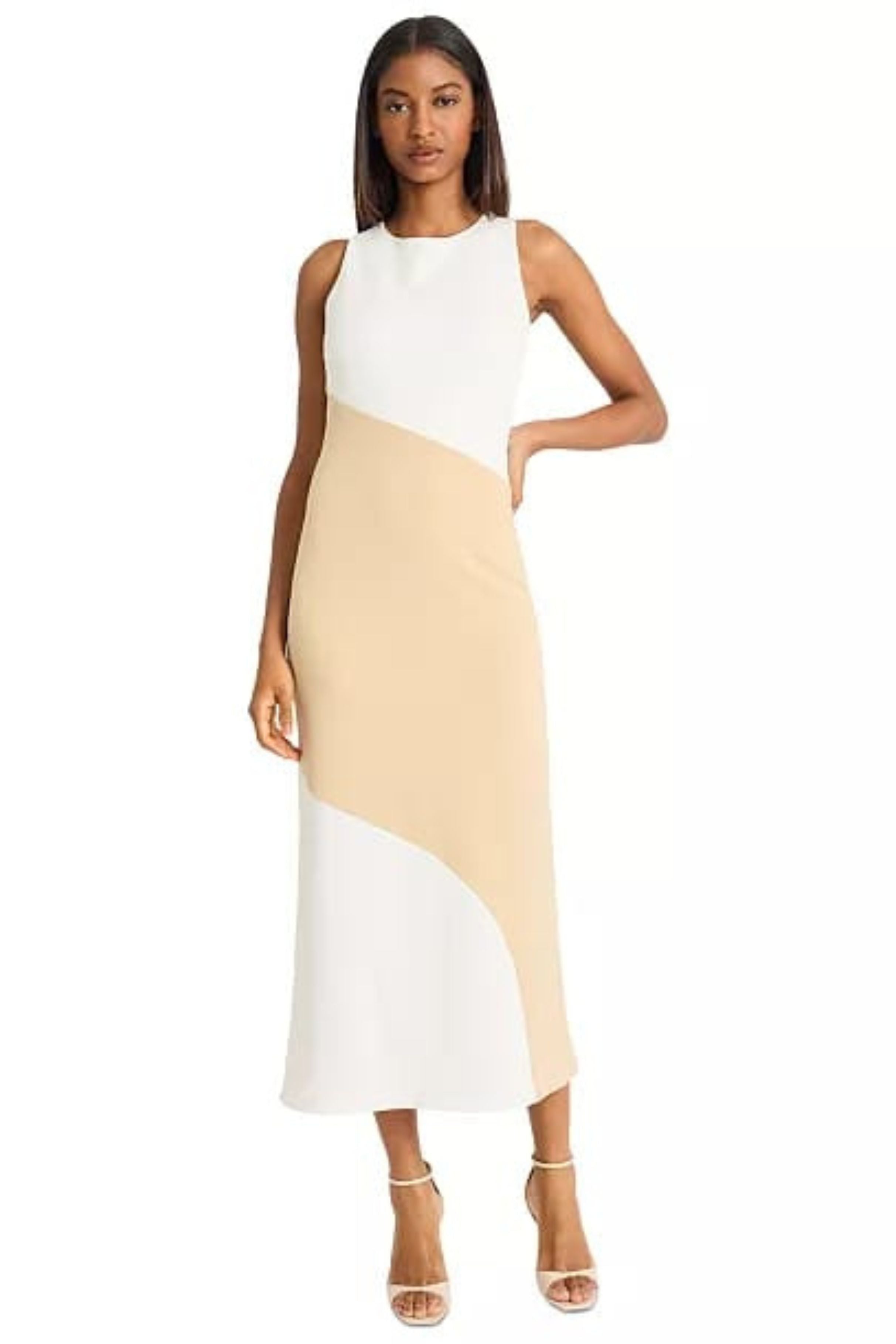 Donna Morgan D9635M Ivory Cream Sleeve Color Block Maxi Dress