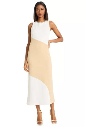 Ivory Cream Sleeve Color Block Maxi Dress by Donna Morgan D9635M
