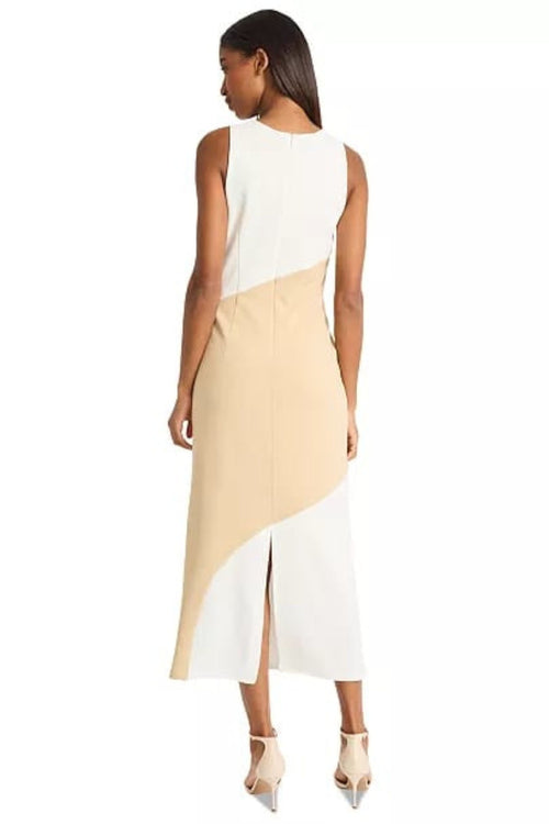 Ivory Cream Sleeve Color Block Maxi Dress by Donna Morgan D9635M