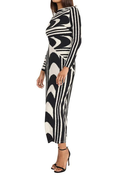 Cream Tan Black Mulit Print Long Sleeve Sheath Dress by Donna Morgan D9759M