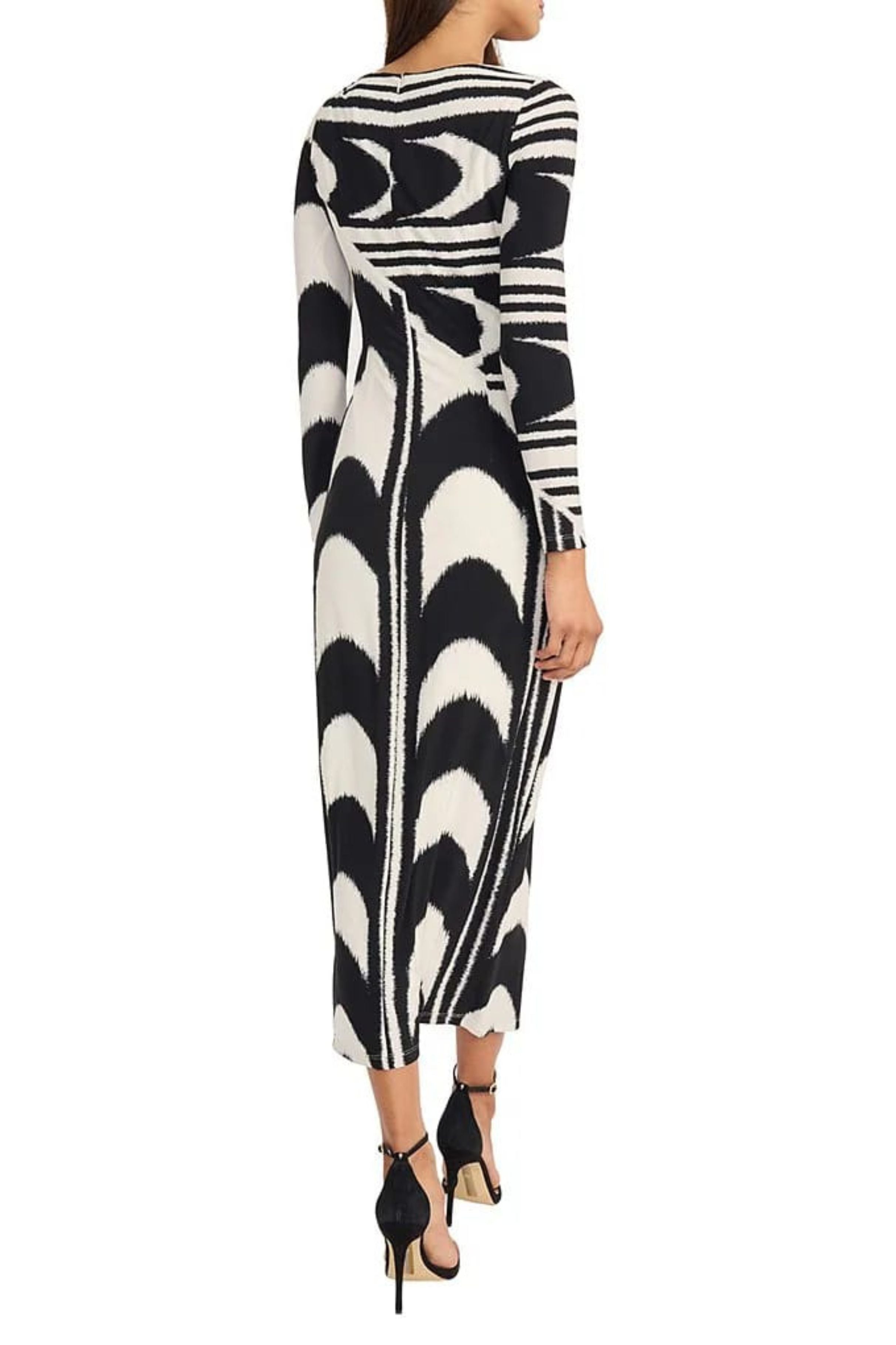 Cream Tan Black Mulit Print Long Sleeve Sheath Dress by Donna Morgan D9759M
