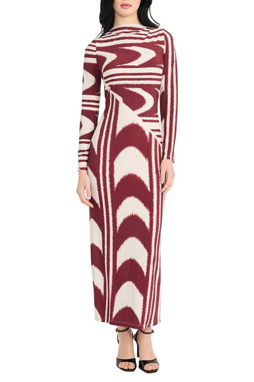 Cream Tan Black Mulit Print Long Sleeve Sheath Dress by Donna Morgan D9759M