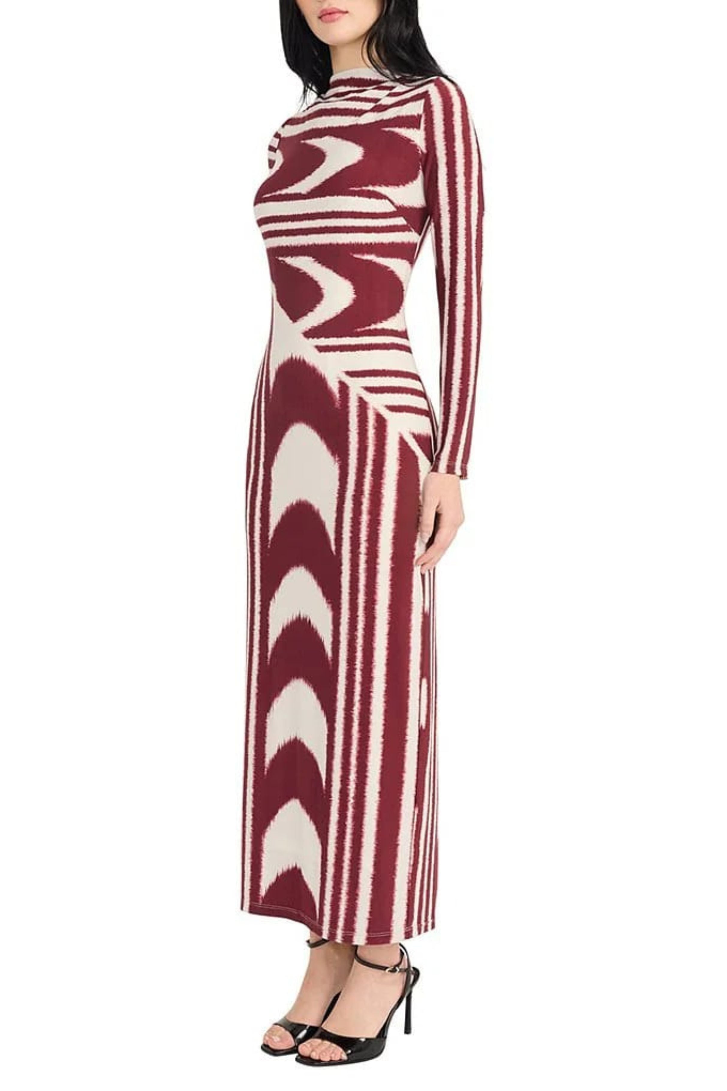 Cream Tan Black Mulit Print Long Sleeve Sheath Dress by Donna Morgan D9759M