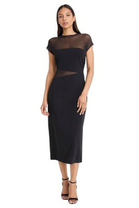 Black Illusion Neckline Sheath Midi Dress by Donna Morgan D9778M