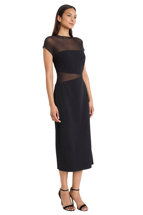 Black Illusion Neckline Sheath Midi Dress by Donna Morgan D9778M