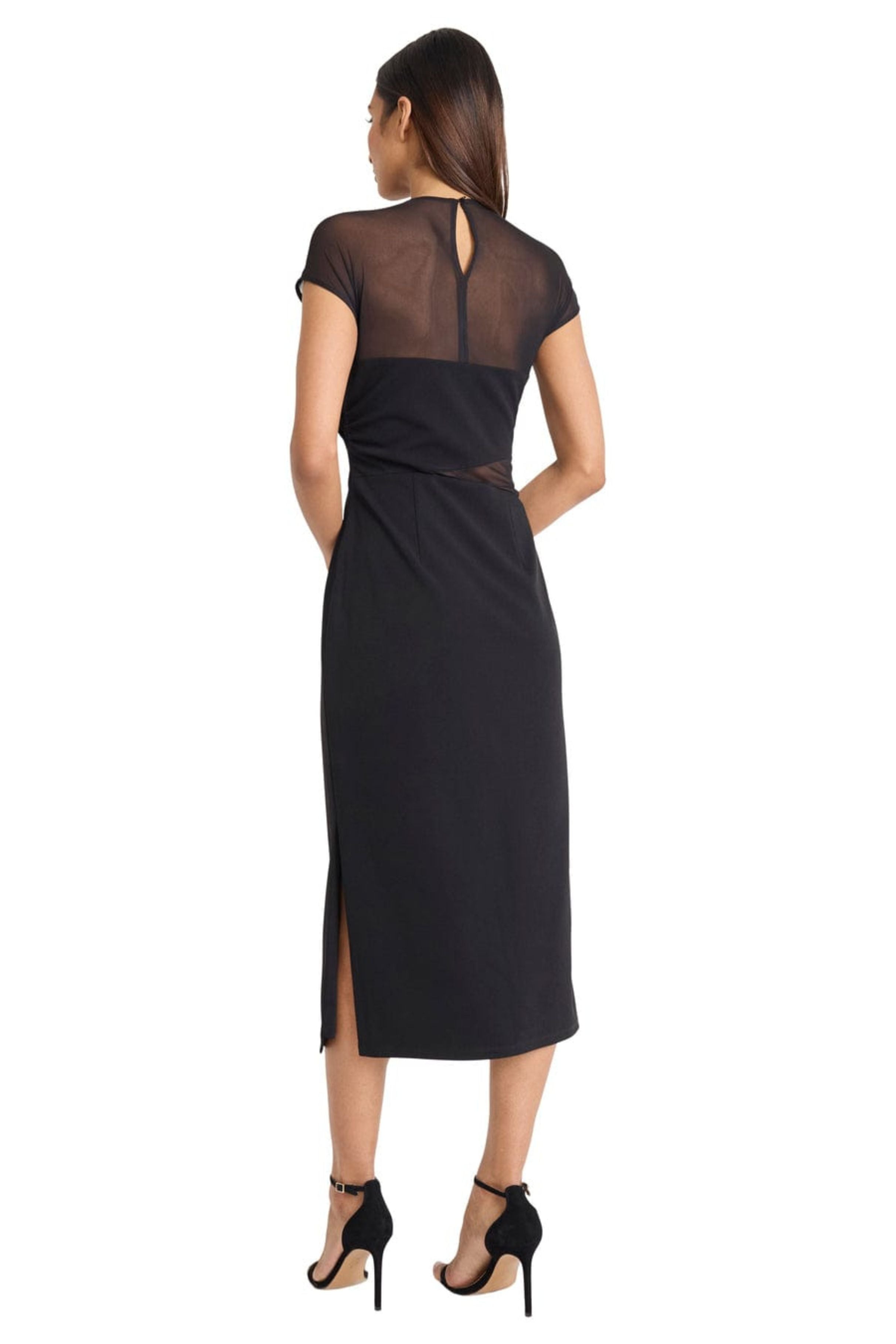 Black Illusion Neckline Sheath Midi Dress by Donna Morgan D9778M