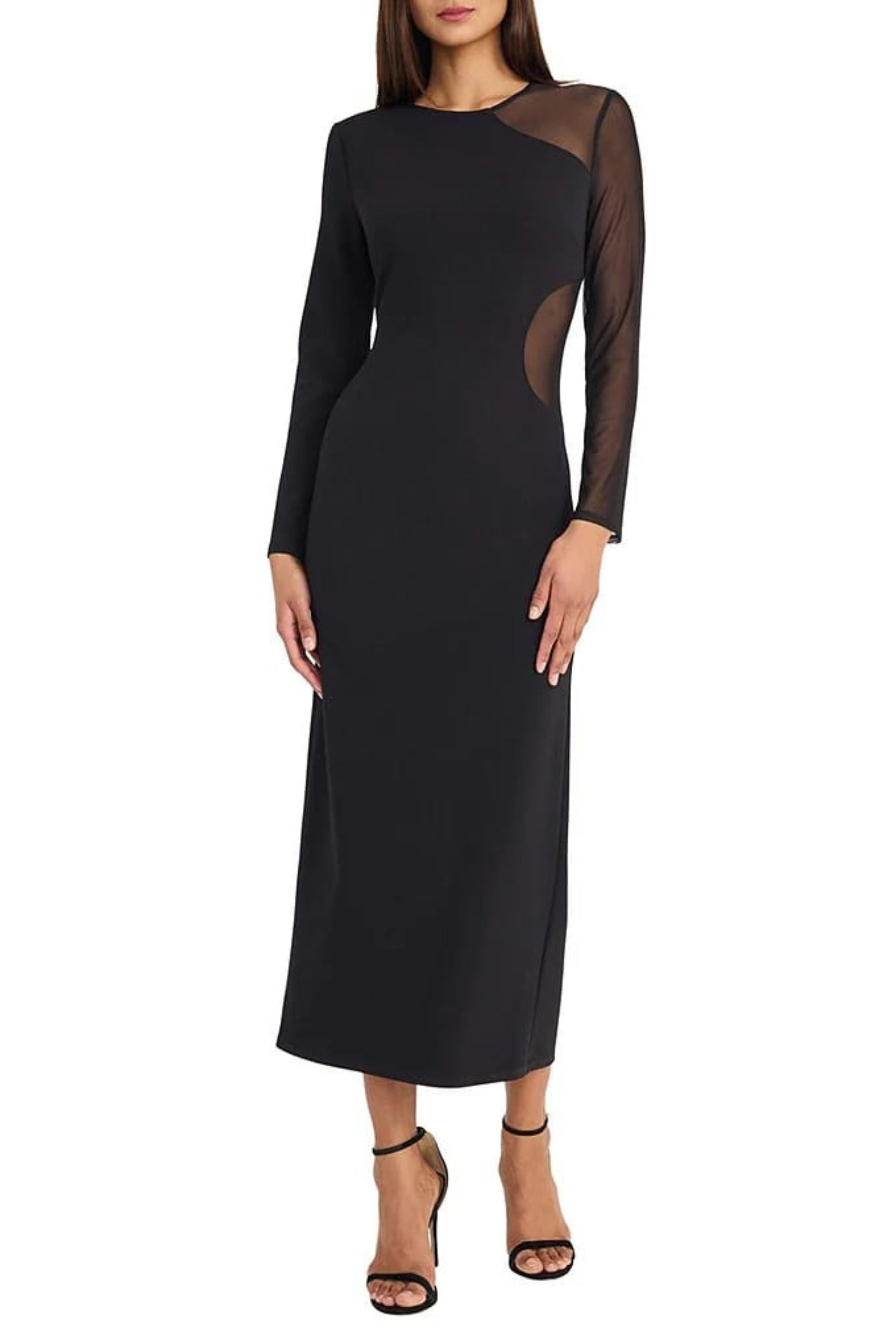 Black Long Sleeve Sheath Party Maxi Dress by Donna Morgan D9779M