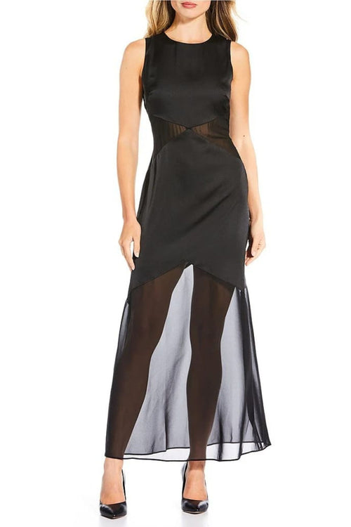 Black Santeen Sleeveless Long Party Dress by Donna Morgan D9780M