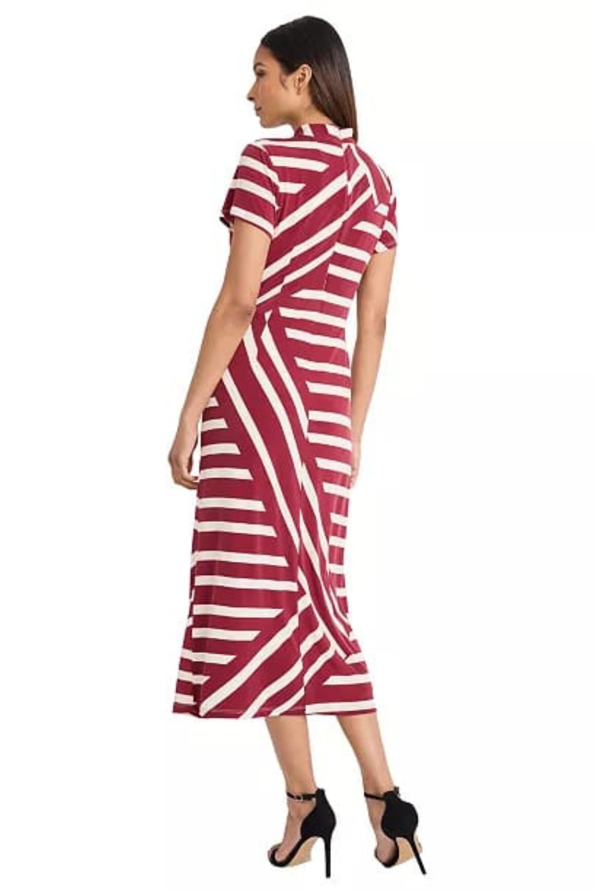 Burgundy Cream Short Sleeve Stripe Mock Neck Maxi Dress by Donna Morgan D9829M