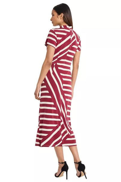 Burgundy Cream Short Sleeve Stripe Mock Neck Maxi Dress by Donna Morgan D9829M
