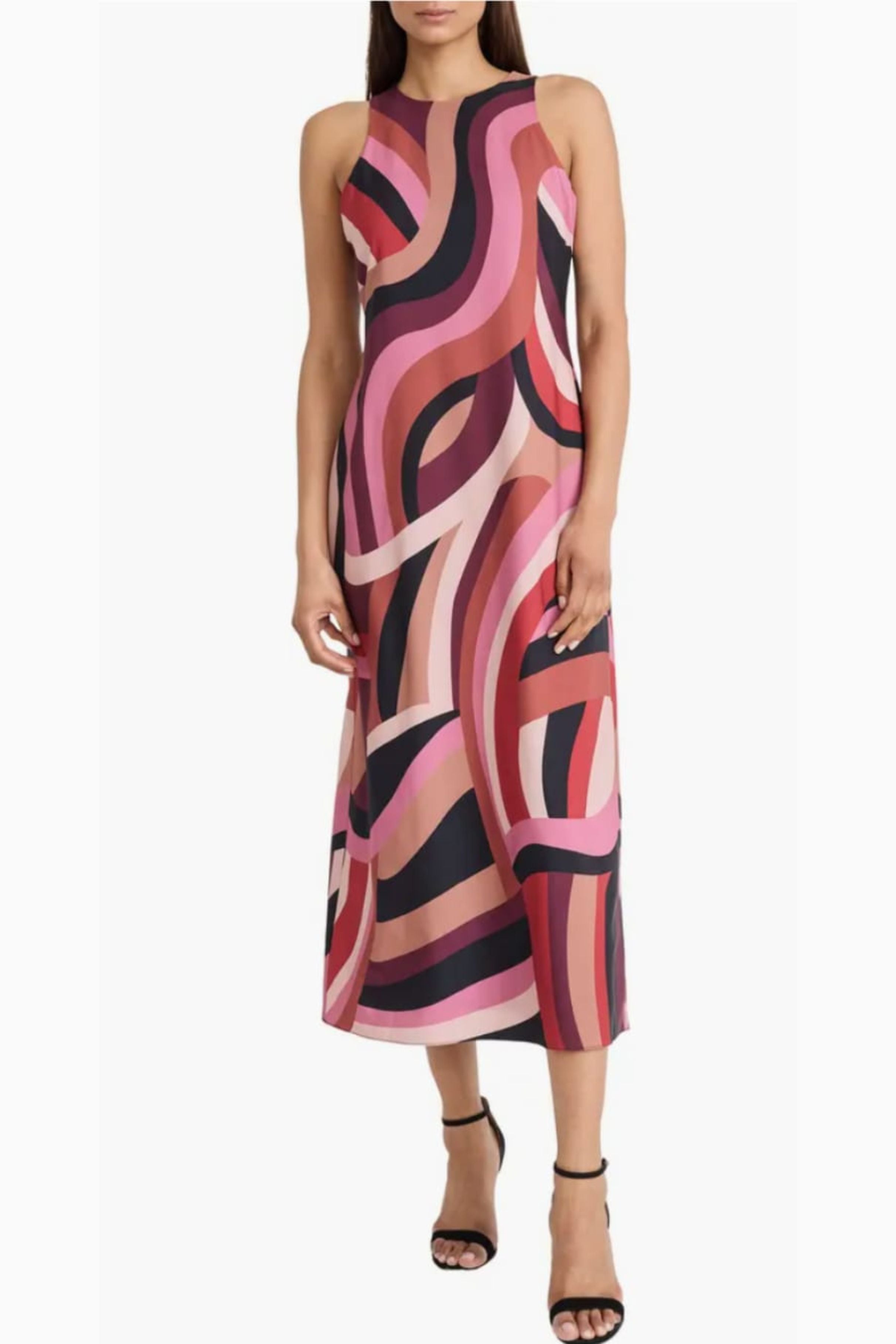 Beige Rose Sleeveless Multi Color Geo Print Maxi Dress by Donna Morgan D9867M