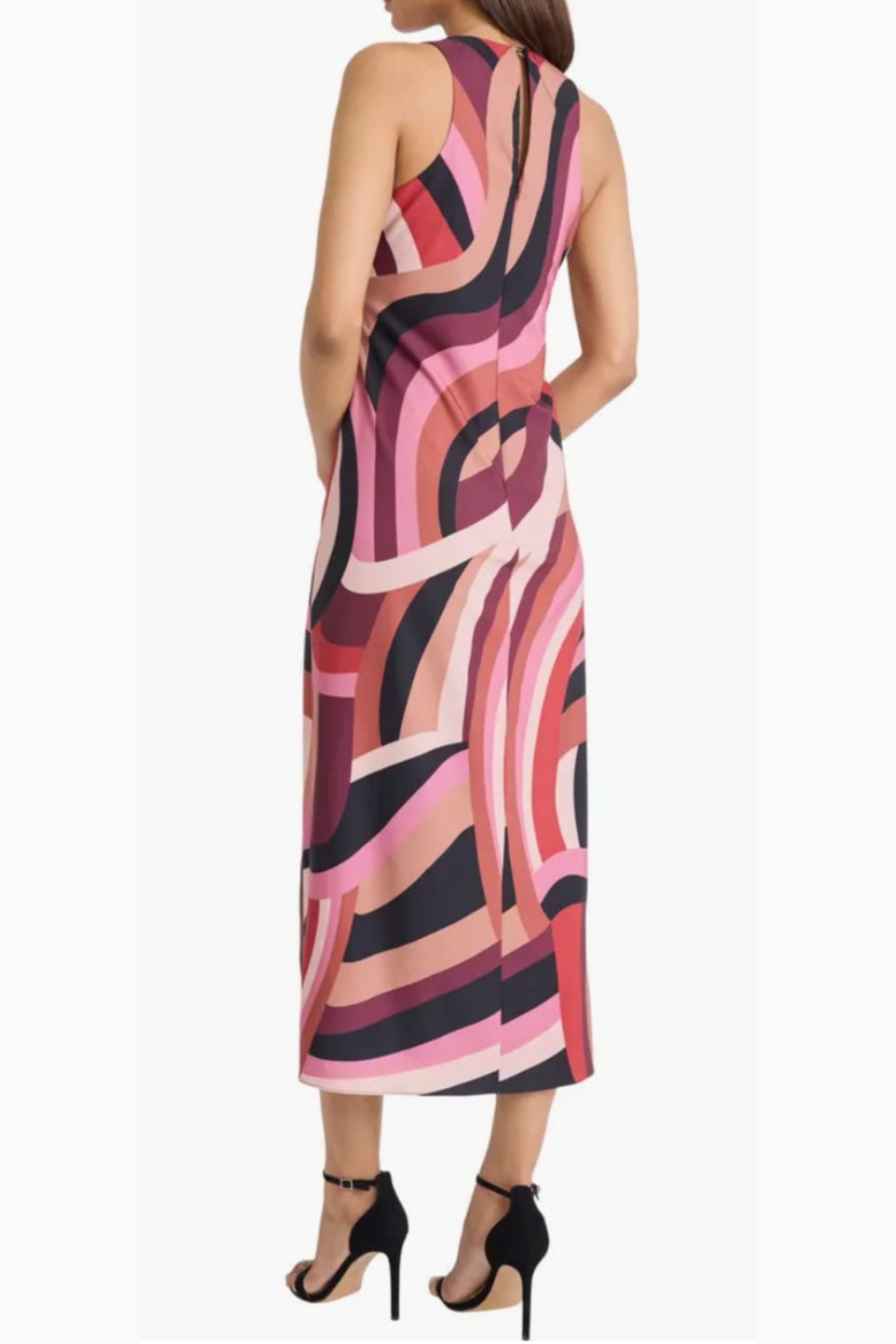 Beige Rose Sleeveless Multi Color Geo Print Maxi Dress by Donna Morgan D9867M