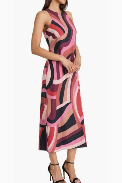 Beige Rose Sleeveless Multi Color Geo Print Maxi Dress by Donna Morgan D9867M