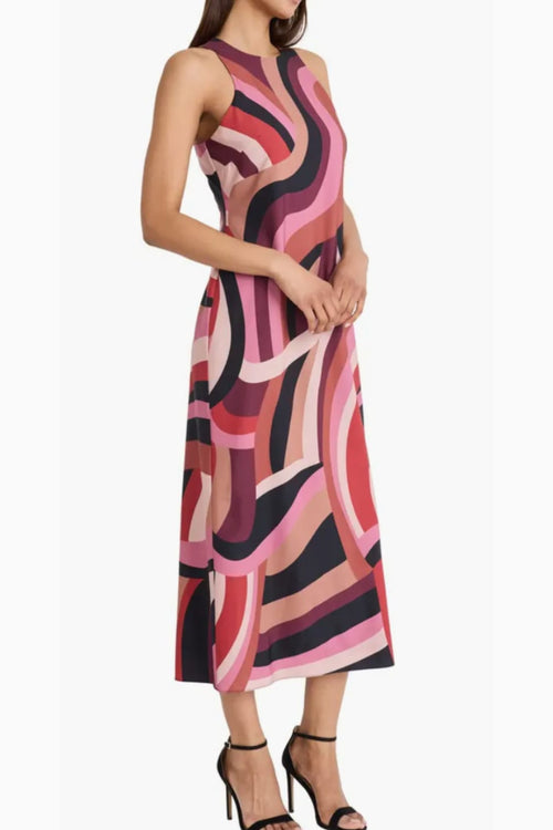 Beige Rose Sleeveless Multi Color Geo Print Maxi Dress by Donna Morgan D9867M