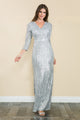 Vestido de noche con escote en V, mangas 3/4 y lentejuelas de Lenovia 5247 - Nueva colección