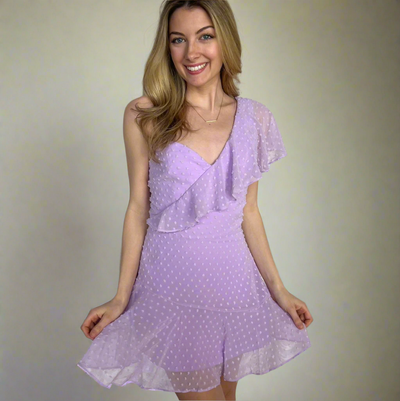 Ace Lilac One-Shoulder Swiss Dot Formal Mini Dress