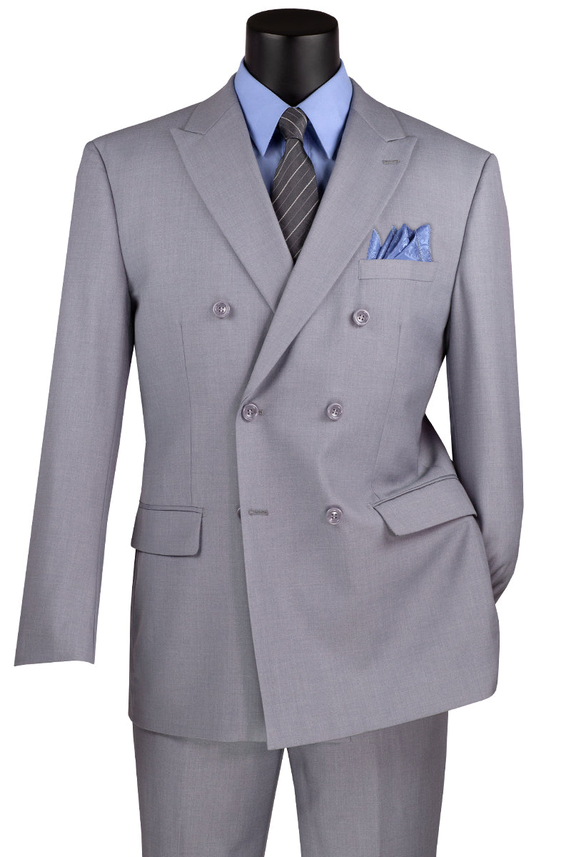 Traje clásico cruzado para hombre en gris claro