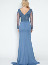 Long Sleeve Mother of the Bride Dress Beaded Evening Gown Lenovia 8323
