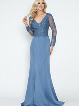 Long Sleeve Mother of the Bride Dress Beaded Evening Gown Lenovia 8323