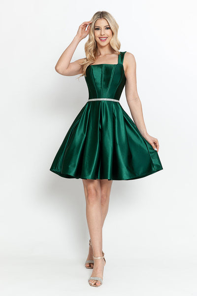 Lenovia 3071 Short Sleeveless Satin A-Line Dress with Structured Bodice