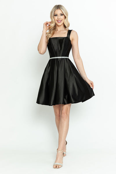 Lenovia 3071 Short Sleeveless Satin A-Line Dress with Structured Bodice