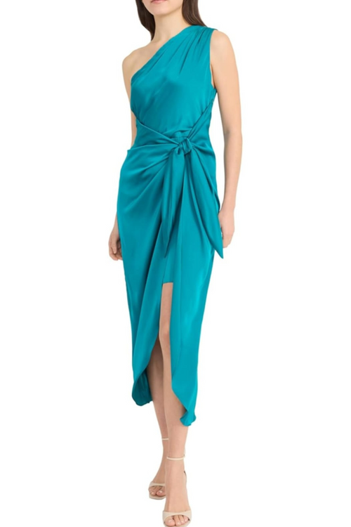 Blue Grass One Shoulder Tie-Waist Evening Long Dress by Donna Morgan D8199M