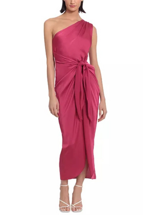 Blue Grass One Shoulder Tie-Waist Evening Long Dress by Donna Morgan D8199M