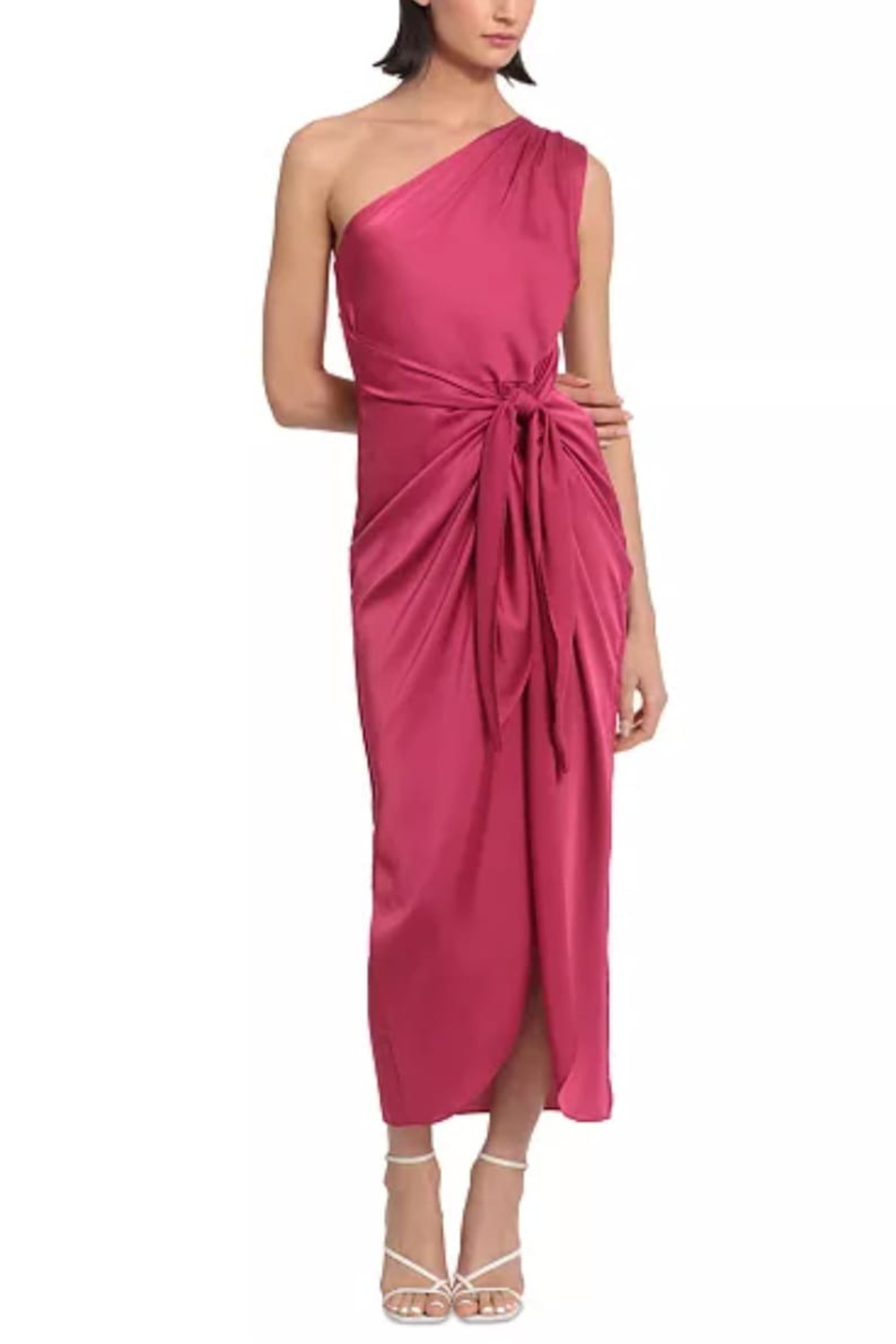Blue Grass One Shoulder Tie-Waist Evening Long Dress by Donna Morgan D8199M