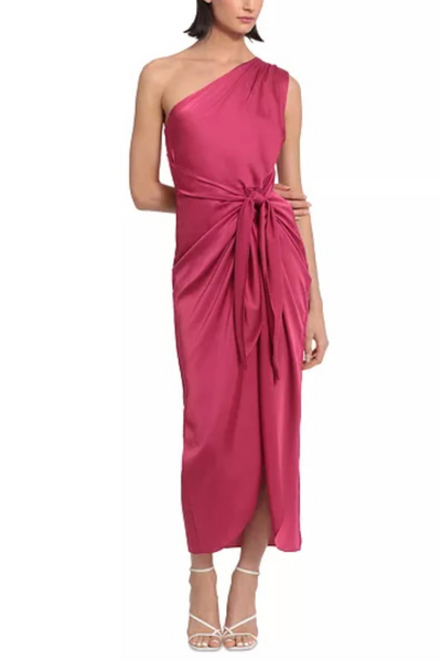 Blue Grass One Shoulder Tie-Waist Evening Long Dress by Donna Morgan D8199M