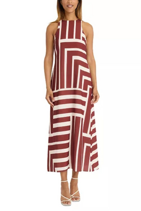Crm Dk Red Sleeveless Geo Print Maxi Dress by Donna Morgan D8505M