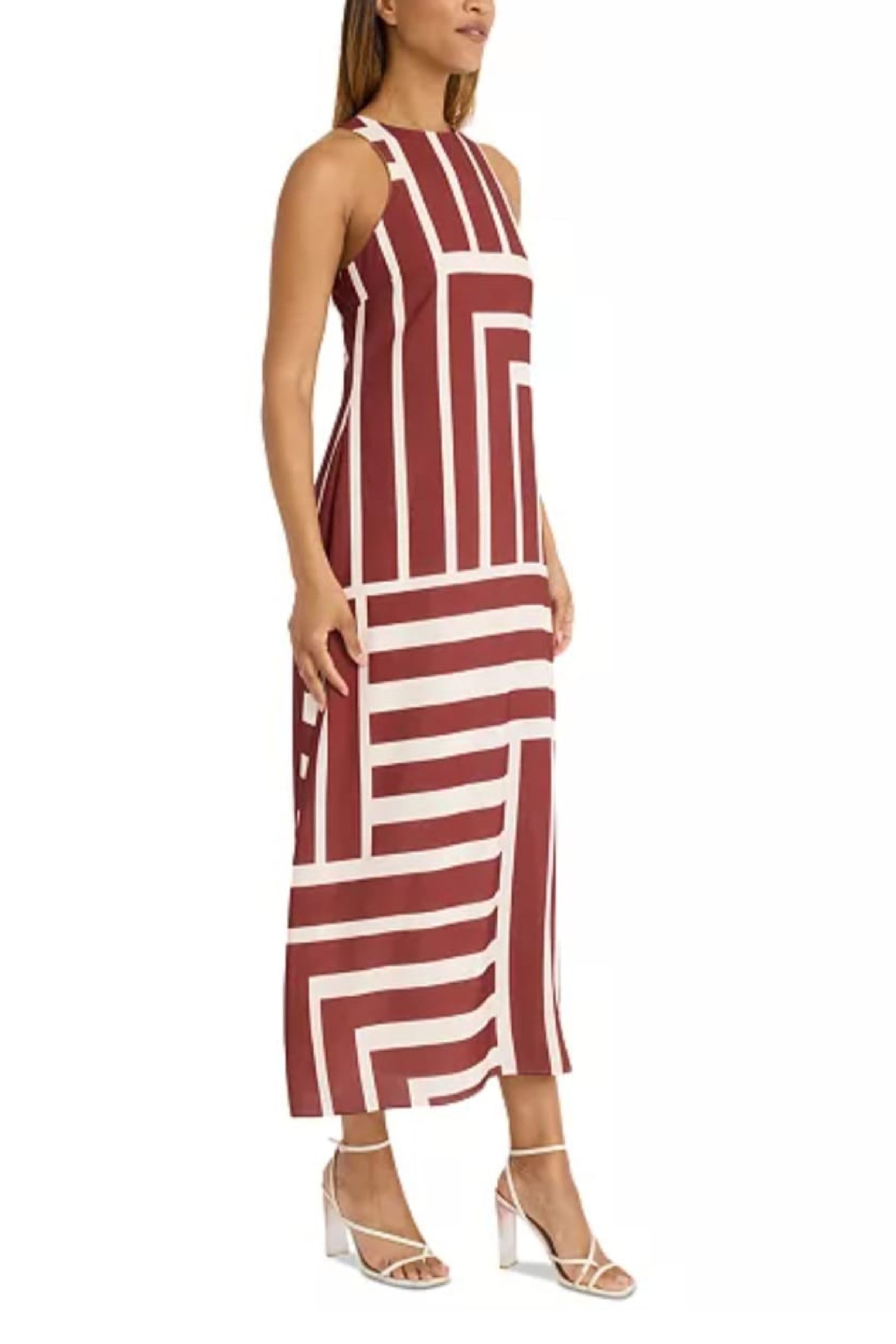 Crm Dk Red Sleeveless Geo Print Maxi Dress by Donna Morgan D8505M