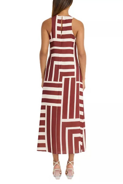 Crm Dk Red Sleeveless Geo Print Maxi Dress by Donna Morgan D8505M